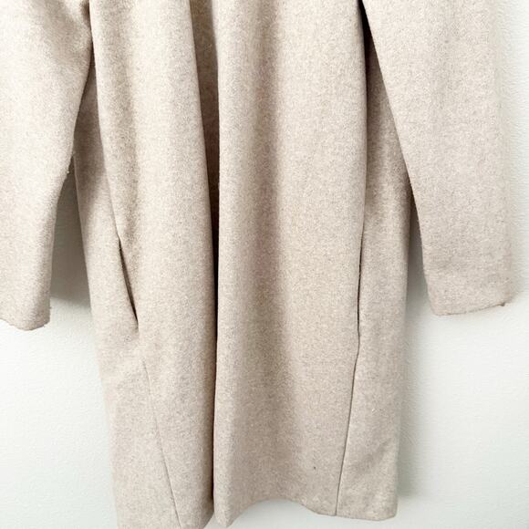 ZARA | Tan Beige Overcoat Open-Front Long Line Jacket Coat Trench Length | Large - Picture 9 of 10